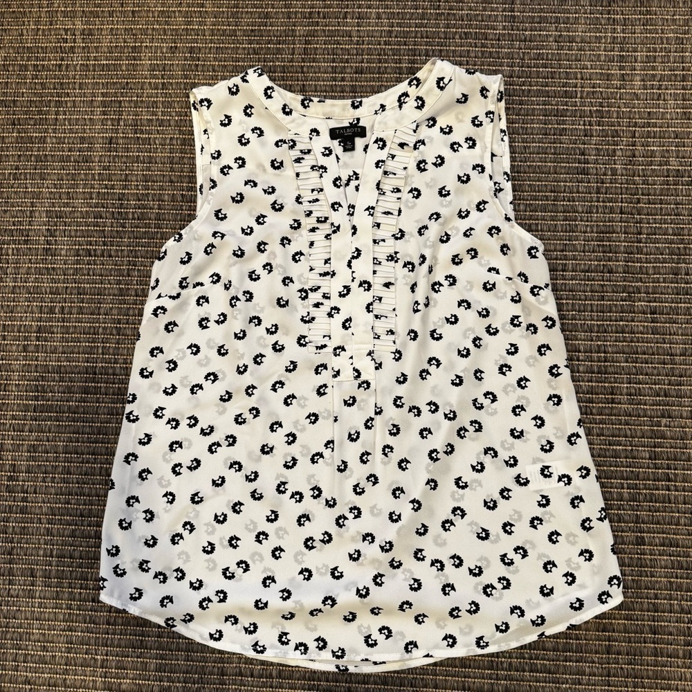 Talbots White and Black Floral Blouse
